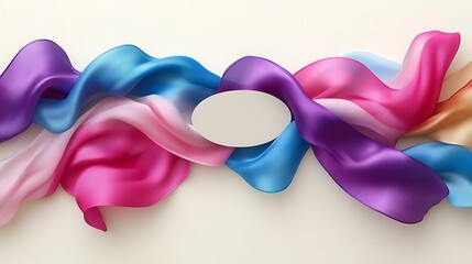 Fototapeta premium Colorful Fabric Drape, Blank Oval Display