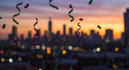 Festive celebration city skyline sunset background