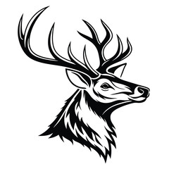 Black and White Stag Silhouette Elegant Deer Head with Intricate Antler Design