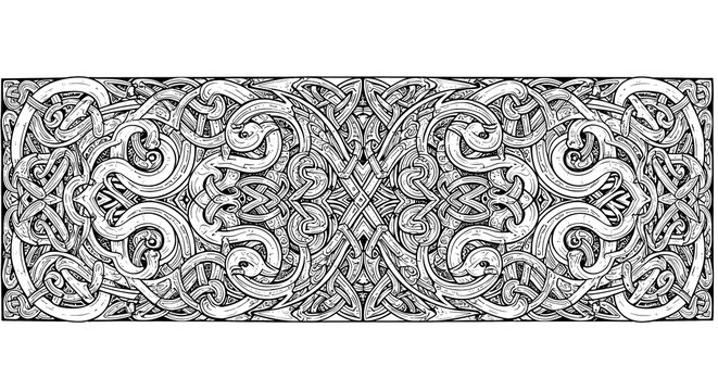 norse longship-inspired wood carving with interwoven dragon and serpent patterns