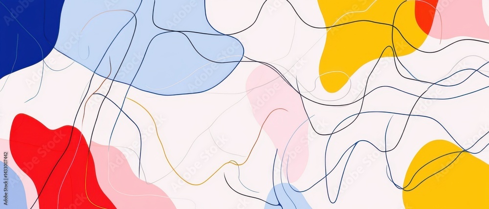 Poster modern abstract art background with colorful shapes and flowing lines in a playful and dynamic compo