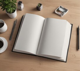 Open vertical photo album mockup, blank pages ready for images , illustration, photo album, memory