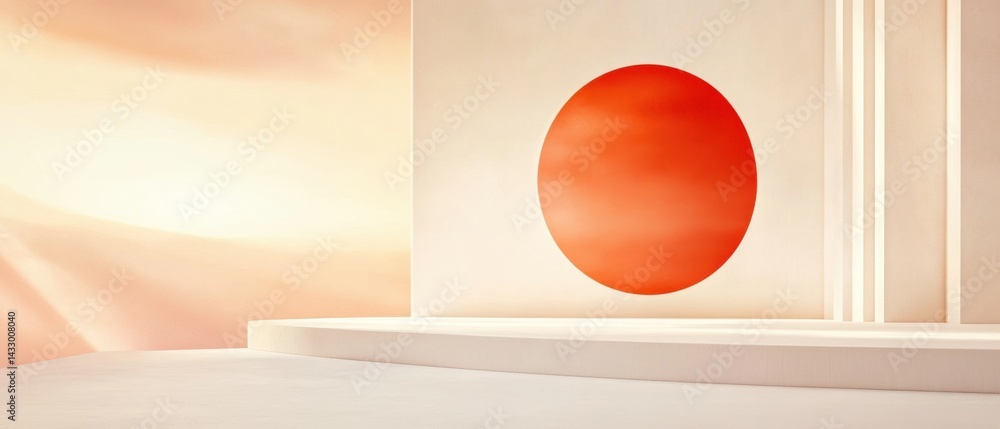 Poster abstract studio background with red circle and soft light, creating a minimalist and modern backdrop