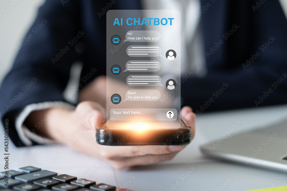 Poster artificial intelligence chatbot communication innovation client business service message technology 