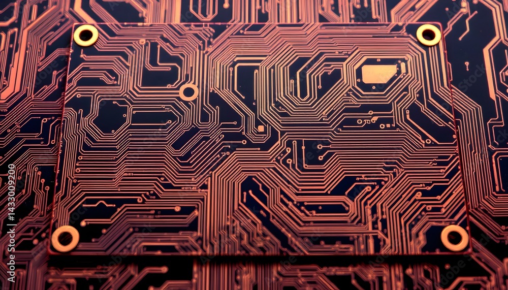 Poster intricate circuit board with heat-sink patterns showcasing modern technological design