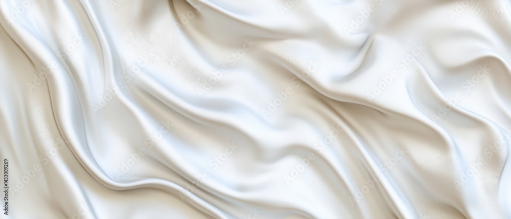 Poster elegant flowing white silk fabric background with soft folds and subtle sheen, creating a luxurious 