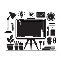 Whiteboard Silhouette Vector Illustration, Solid White Background.