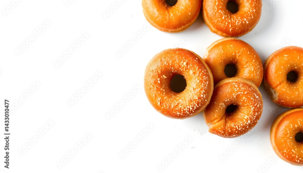 Poster delicious assortment of colorful doughnuts perfectly arranged with space for text overlay