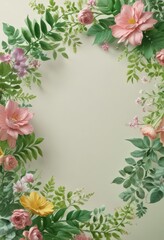Fototapeta premium Whimsical pastel swirls, vibrant green leaves, blooming flowers , fantasy, contemporary