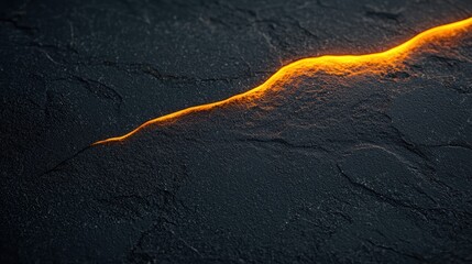 A fiery orange line traverses a dark, textured surface.