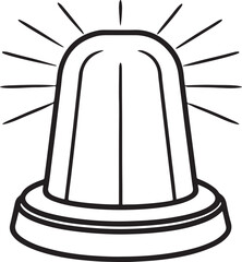 flashing red siren line art, black outline, vector and illustration, coloring book page line art drawing