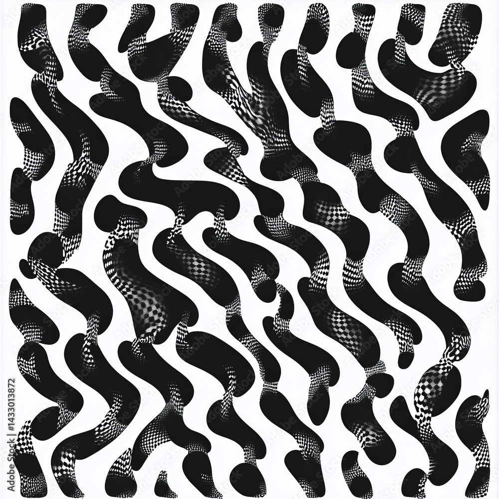 Poster abstract patterns of flowing shapes create a dynamic visual experience in black and white