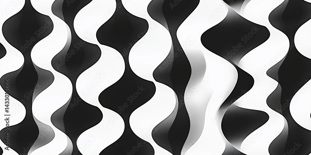 Poster wavy black and white pattern creating a dynamic visual effect in modern design