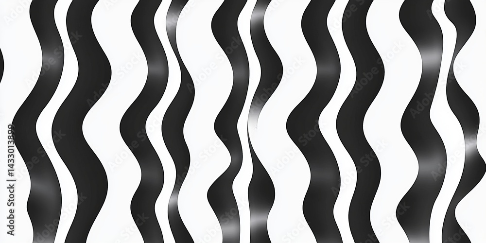 Poster abstract black and white wavy lines create a dynamic visual pattern on a bright background
