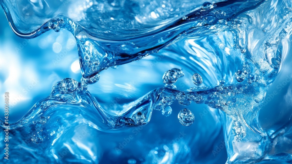 Poster rippling water creates dynamic patterns and bubbles in a vibrant blue setting that evokes tranquilit