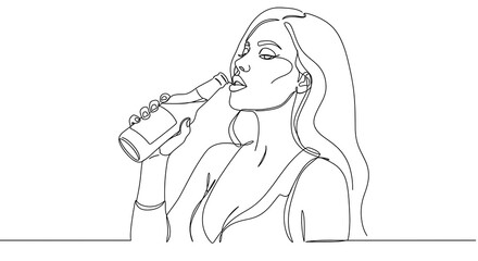 vector art line naughty woman holding beer in her hand simple pencil 