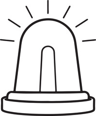 flashing red siren line art, black outline, vector and illustration, coloring book page line art drawing