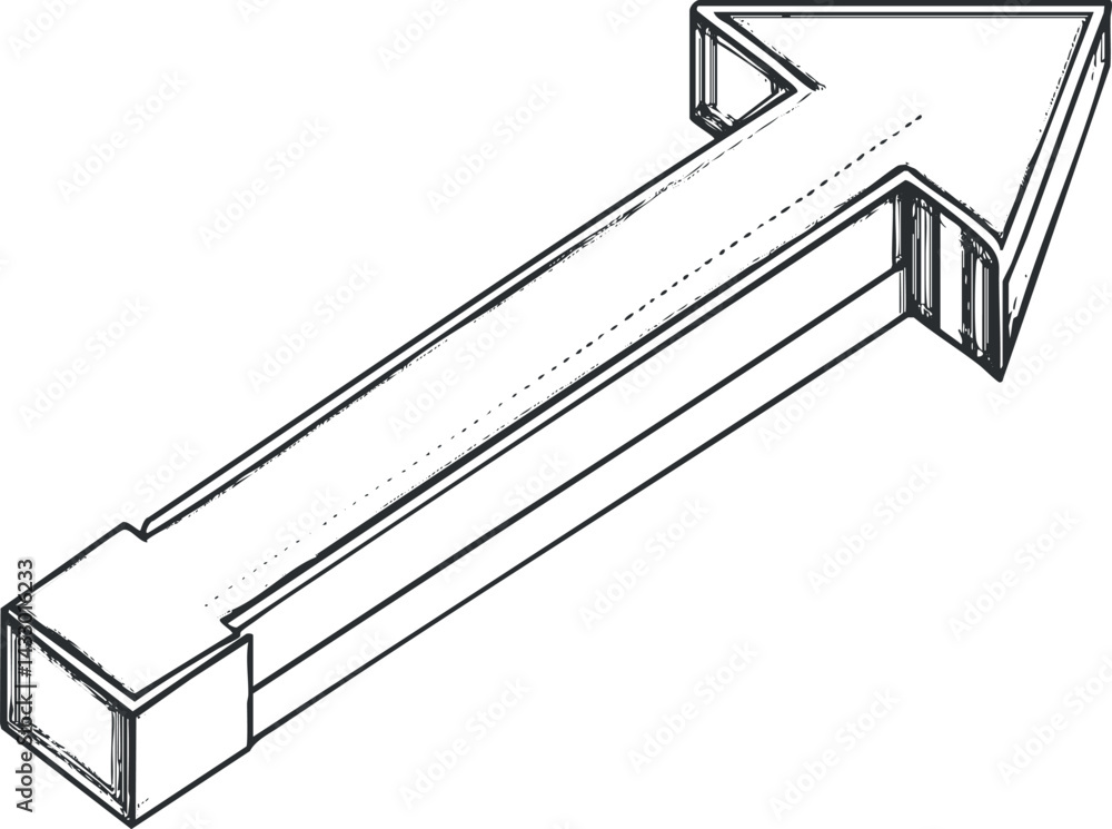 Poster black and white line art drawing of a right pointing arrow symbol in a sketch style