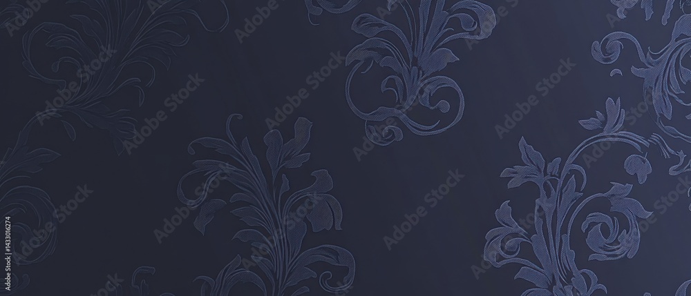 Poster elegant dark blue damask pattern background with floral ornaments, creating a luxurious and sophisti