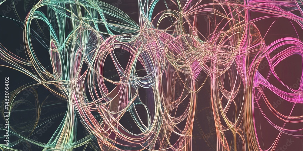 Poster colorful abstract lines swirl and intertwine in a dynamic display of movement and energy, creating a