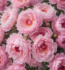 Fototapeta premium Tightly packed pink peonies, gentle pink background, delicate petals, pretty, floral