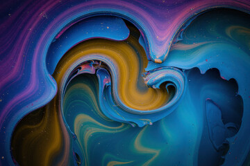 Obraz premium Mesmerizing Abstract Swirl of Vibrant Blues and Warm Golds in Creative Fluid Art