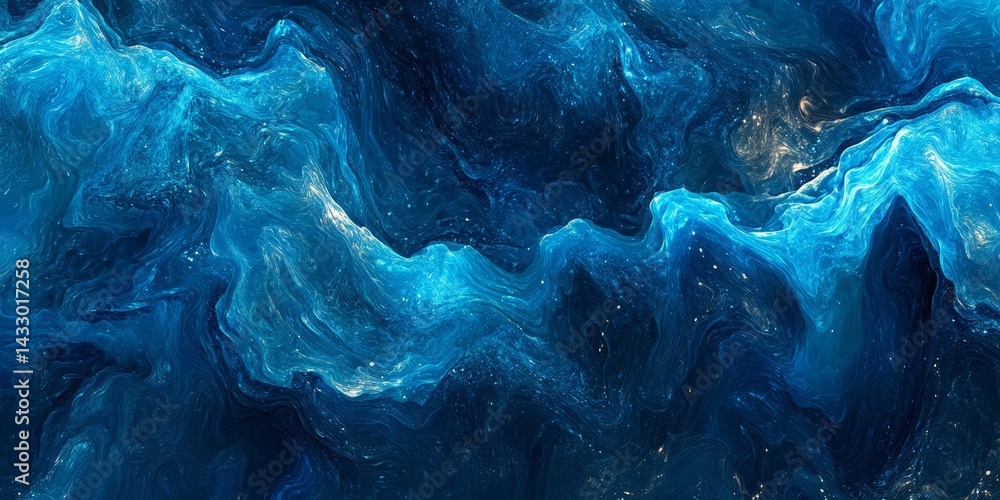Poster swirling blue ocean waves create a mesmerizing abstract pattern in the deep sea