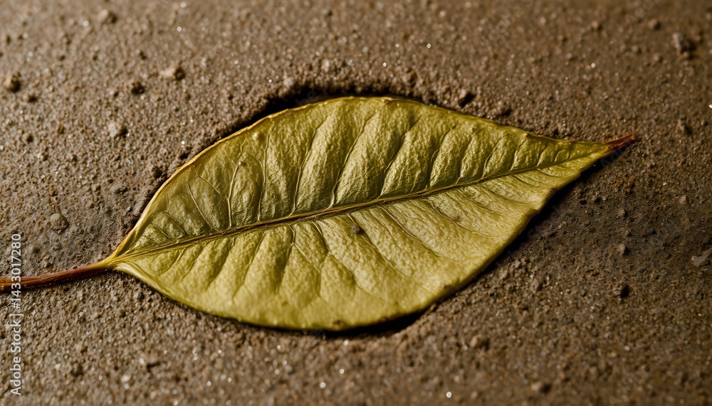 Poster natural leaf imprint captured in soft mud displaying intricate patterns and textures