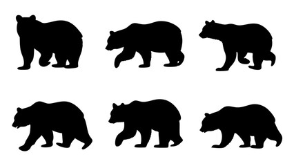 set of bear silhouette vector on tranparent background