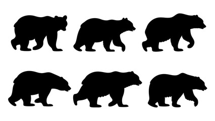 set of bear silhouette vector on tranparent background