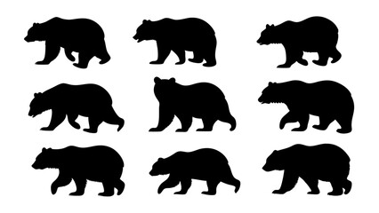 set of bear silhouette vector on tranparent background