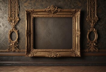 Varied vintage frames, luxurious damask backdrop ,  wallpaper,  decorative,  album