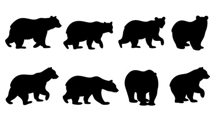 set of bear silhouette vector on tranparent background