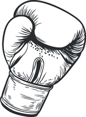 Black and white illustration of a boxing glove showing detailed stitching and design for sports and fitness