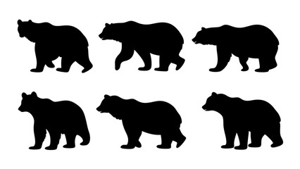 set of bear silhouette vector on tranparent background