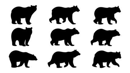 set of bear silhouette vector on tranparent background