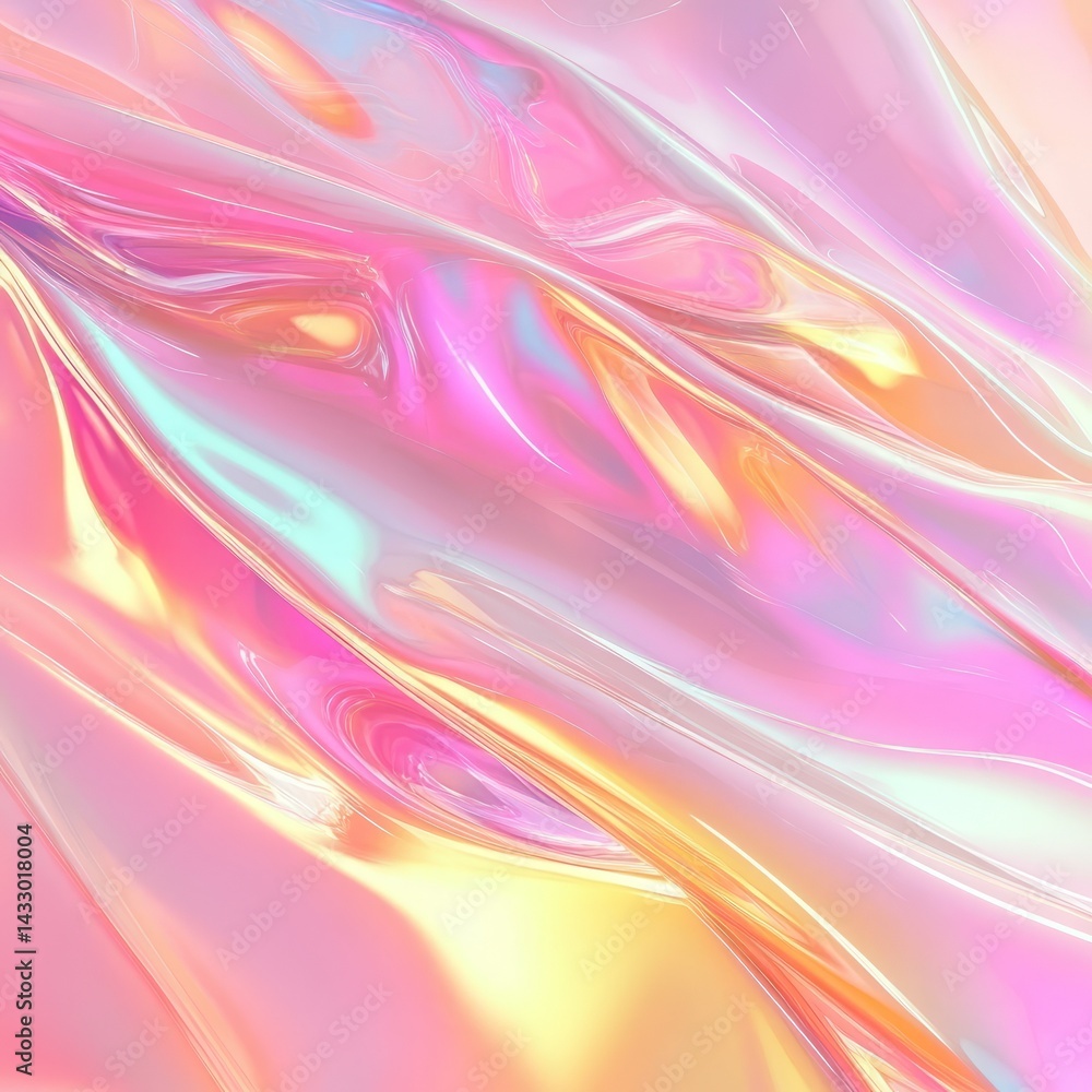 Poster colorful iridescent waves create a captivating abstract background in soft pastel hues and flowing t