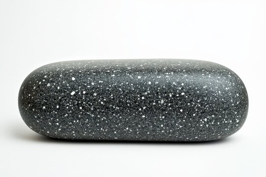 Oval, speckled, dark gray decorative stone.