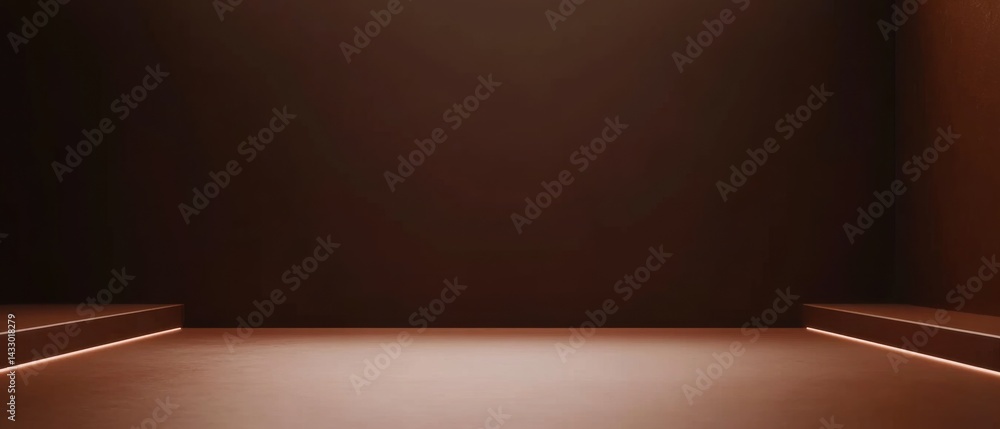 Poster minimalist chocolate brown product display stage with led lighting, creating a modern and elegant in