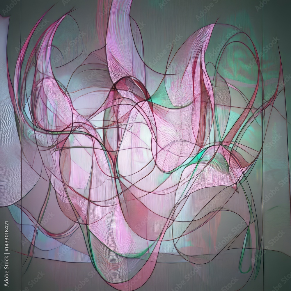 Poster colorful abstract art installation showing dynamic lines and shapes on a wall in a gallery setting d