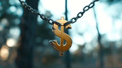 Dollar Sign Chained Outdoors, Bokeh Background