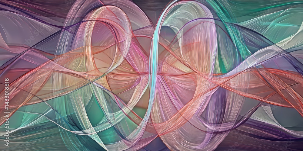 Poster colorful abstract design with intertwining shapes and flowing lines in a harmonious composition