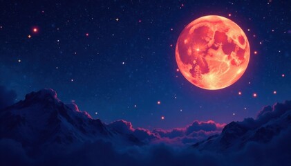 Fototapeta premium Dark canvas filled with twinkling celestial bodies against a vibrant full moon, astronomy, celestial