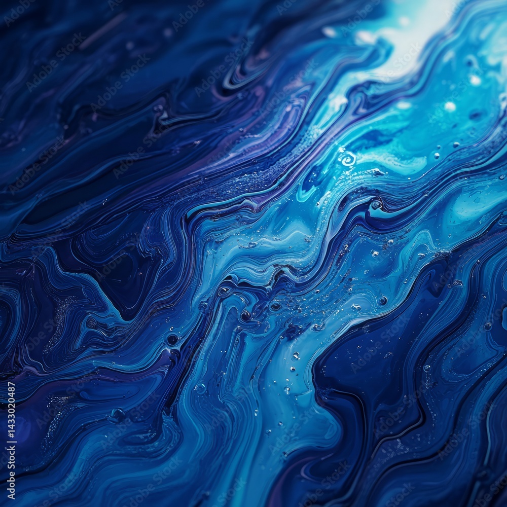 Poster deep blue abstract swirl with waves and textures captured in close-up during daytime