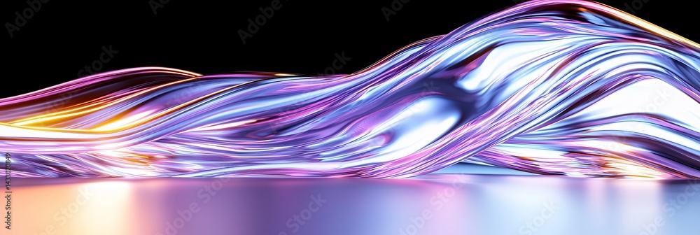 Poster colorful flowing waves of glass-like material create a mesmerizing effect in a dark setting at night