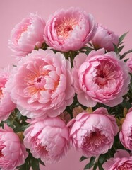 Tightly packed pink peonies, subtle pink background,  petals,  cluster,  soft