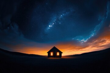 Cabin under night sky