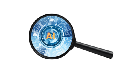 futuristic magnifying glass on a white background