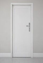 Crisp white door, closed, minimalist handle detail ,  contemporary,  sleek
