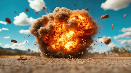173. A powerful explosion sending debris flying in all directions